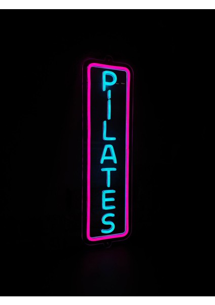 'pilates' Işıklı Neon LED Dekoratif Duvar Yazısı Tabelası (15 x 50 cm )