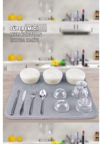 Tezgah Üstü Bulaşık Kurutma Matı - Antrasit - Süper Emici - Hızlı Kuruma – 36 X 45 Cm