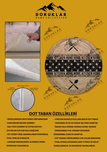 Hasır Desenli Kaymaz Tabanlı Yıkanabilir Yuvarlak Dot Taban Mutfak Halısı fiyatları