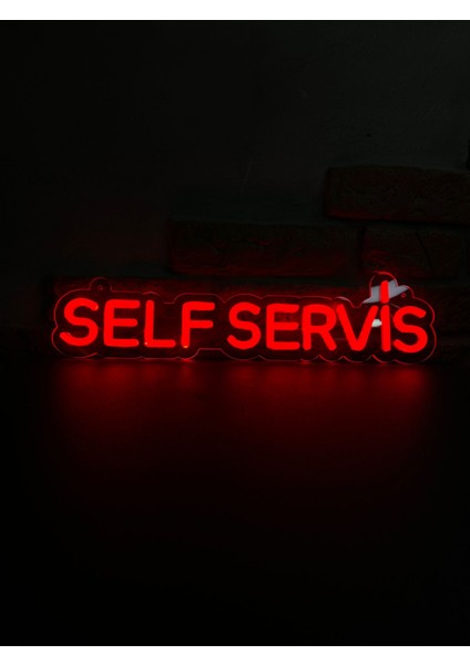 'self Servis' Işıklı Neon LED Dekoratif Duvar Yazısı Tabelası (44 x 11 cm )