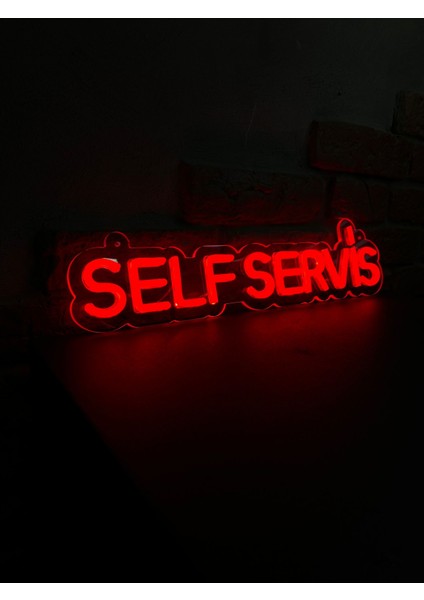 'self Servis' Işıklı Neon LED Dekoratif Duvar Yazısı Tabelası (44 x 11 cm )