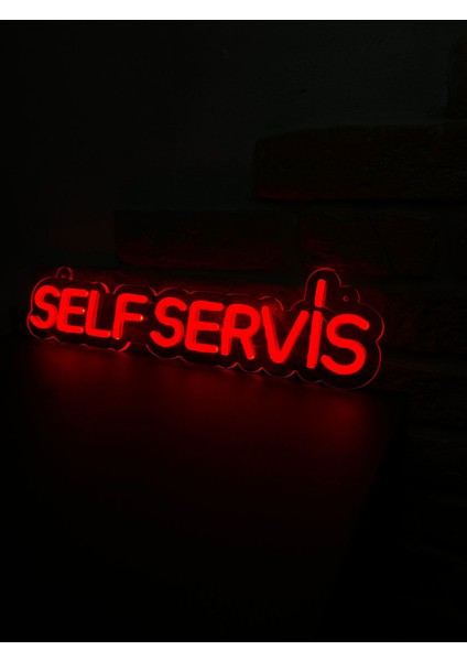 'self Servis' Işıklı Neon LED Dekoratif Duvar Yazısı Tabelası (44 x 11 cm )