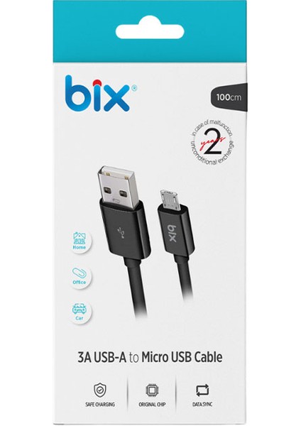 BX100MB 3A Usb-A To Mıcro USB Chargıng Cable,siyah