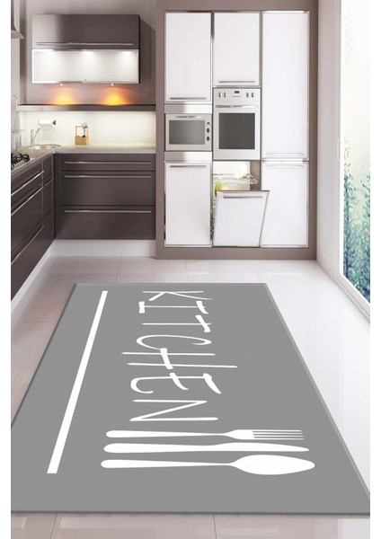 Kaymaz Taban Dijital Baskı Yıkanabilir Modern Desenli Mutfak Halısı