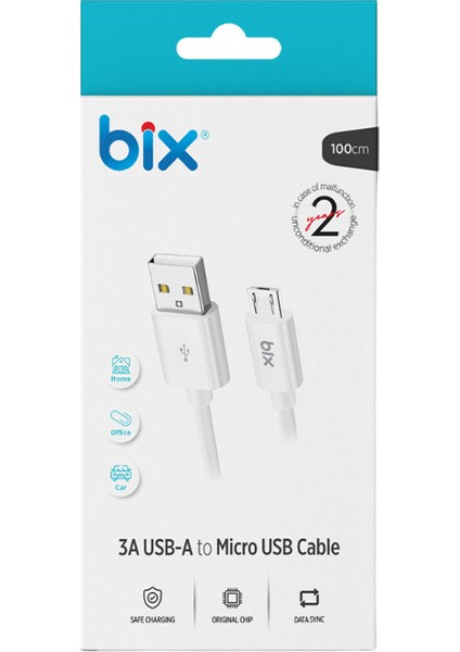 BX100MW 3A Usb-A To Mıcro USB Chargıng Cable,beyaz