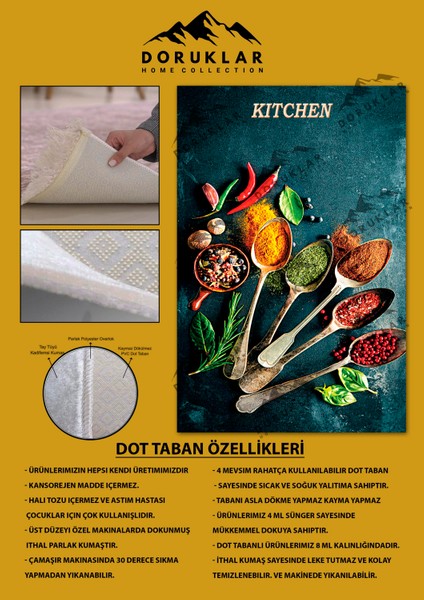 Kaymaz Taban Dijital Baskı Yıkanabilir Modern Desenli Mutfak Halısı fiyatları