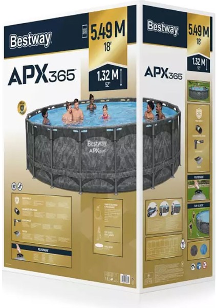 561kc prefabrik aile havuzu 549x132cm yuvarlak apx premium seri örtü+merdiven+kum filtre set