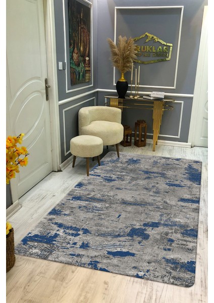 Kaymaz Taban Yıkanabilir Dijital Baskı Eskitme Desenli Salon Halısı