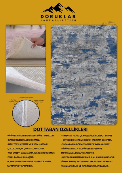 Kaymaz Taban Yıkanabilir Dijital Baskı Eskitme Desenli Salon Halısı