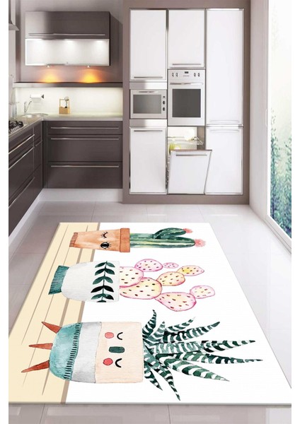 Kaymaz Taban Dijital Baskı Yıkanabilir Modern Desenli Mutfak Halısı