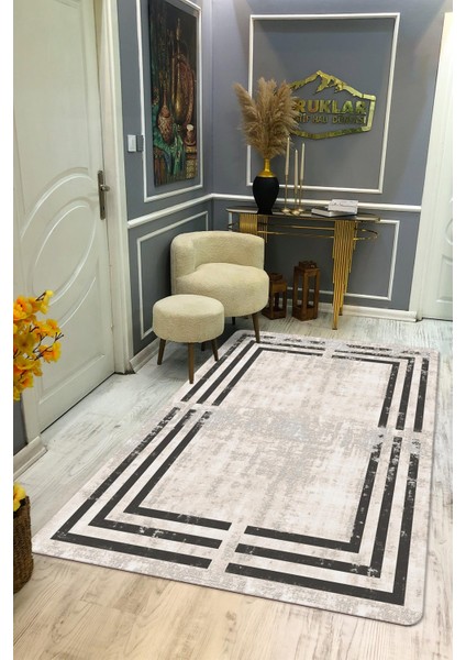 Kaymaz Taban Yıkanabilir Dijital Baskı Eskitme Desenli Salon Halısı