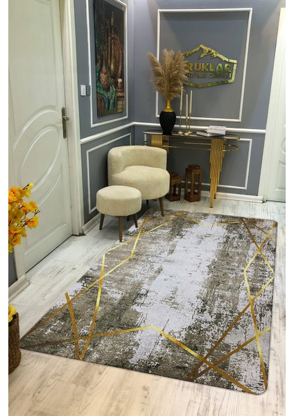 Kaymaz Taban Yıkanabilir Dijital Baskı Eskitme Desenli Salon Halısı