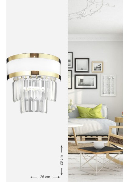 Dora Gold Şeritli Kristal Taşlı Lüks Aplik (Beyaz-Gold)