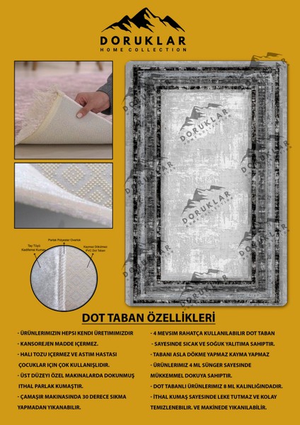 Kaymaz Taban Yıkanabilir Dijital Baskı Gri Çerçeveli Eskitme Desenli Halı fiyatları