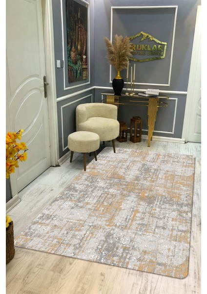 Kaymaz Taban Yıkanabilir Dijital Baskı Geçişli Eskitme Desenli Salon Halısı