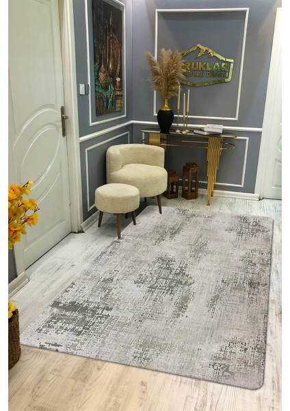 Kaymaz Taban Yıkanabilir Dijital Baskı Eskitme Desenli Salon Halısı