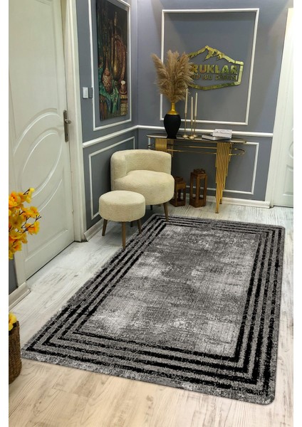 Kaymaz Taban Yıkanabilir Dijital Baskı Eskitme Desenli Salon Halısı