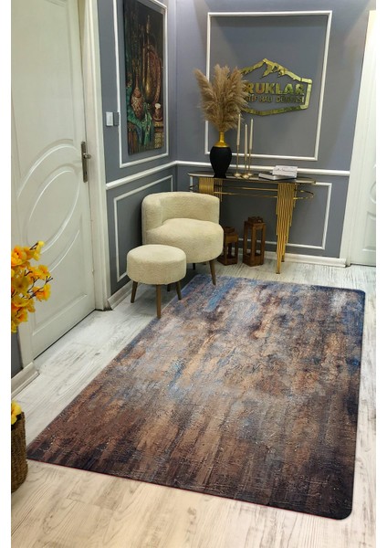 Kaymaz Taban Yıkanabilir Dijital Baskı Eskitme Desenli Salon Halısı