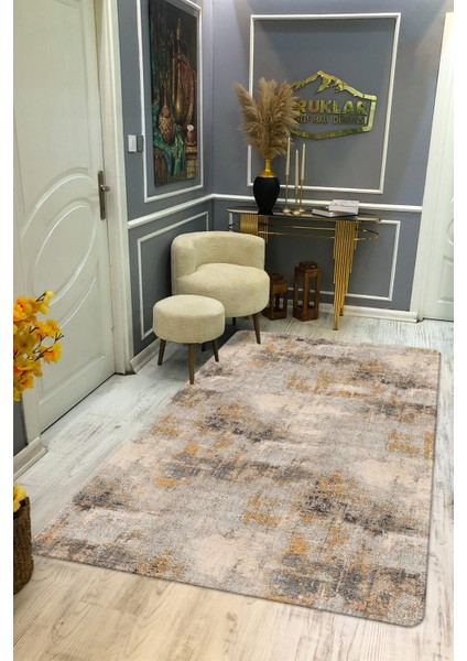 Kaymaz Taban Yıkanabilir Dijital Baskı Eskitme Desenli Salon Halısı