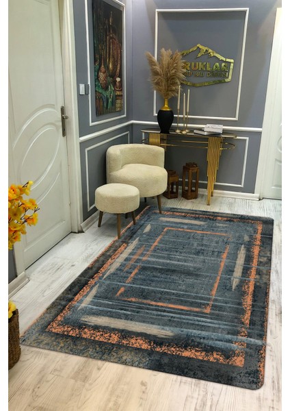 Kaymaz Taban Yıkanabilir Dijital Baskı Eskitme Desenli Salon Halısı