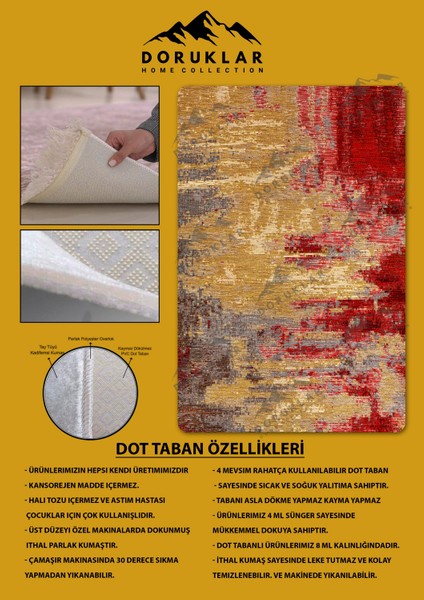 Kaymaz Taban Yıkanabilir Dijital Baskı Eskitme Desenli Salon Halısı