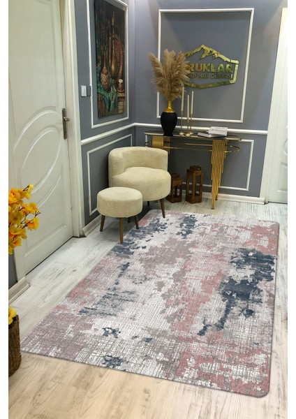 Kaymaz Taban Yıkanabilir Dijital Baskı Eskitme Desenli Salon Halısı