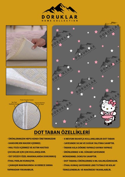 Kaymaz Taban Yıkanabilir Hello Kitty Desenli Çocuk Halısı