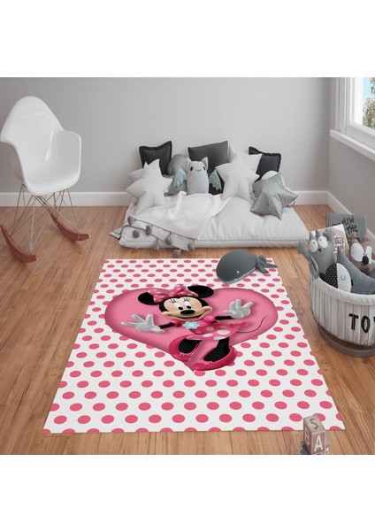 Kaymaz Tabanlı Yıkanabilir Minnie Mouse Desenli Çocuk Halısı Dot Taban Halı fiyatları