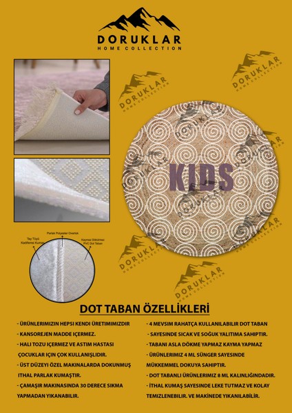 Dijital Baskı Kaymaz Taban Yıkanabilir Hasır-Jüt Görünümlü Yuvarlak Çocuk Halısı