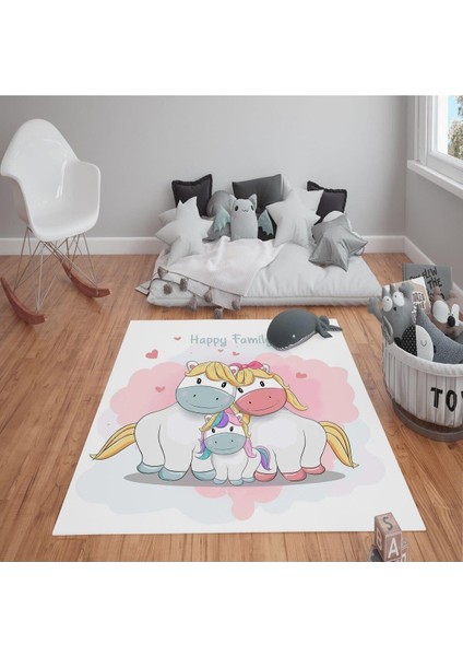 Kaymaz Tabanlı Yıkanabilir Tatlı Unicornlar Desenli Çocuk Halısı Dot Taban Halı fiyatları