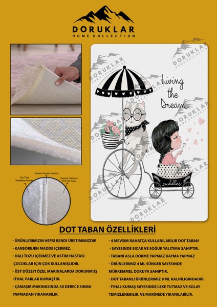 Kaymaz Taban Yıkanabilir Kedi ve Kız Desenli Çocuk Halısı fiyatları