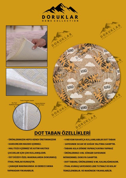 Dijital Baskı Kaymaz Taban Yıkanabilir Hasır-Jüt Görünümlü Yuvarlak Çocuk Halısı