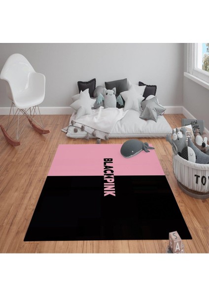 Kaymaz Tabanlı Yıkanabilir Blackpink Desenli Çocuk Halısı Dot Taban Halı
