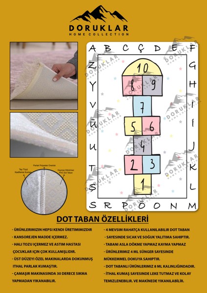 Kaymaz Taban Yıkanabilir Harfli Seksek Desenli Çocuk Halısı fiyatları