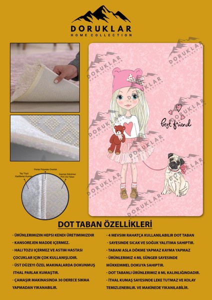 Kaymaz Taban Yıkanabilir Köpek ve Kız Desenli Çocuk Halısı fiyatları