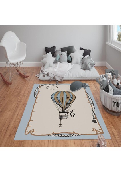Kaymaz Tabanlı Yıkanabilir Balon Desenli Çocuk Halısı Dot Taban Halı