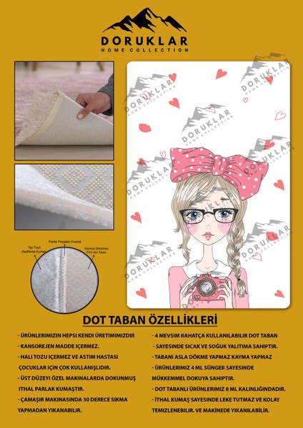 Kaymaz Taban Yıkanabilir Tatlı Kız Desenli Çocuk Halısı