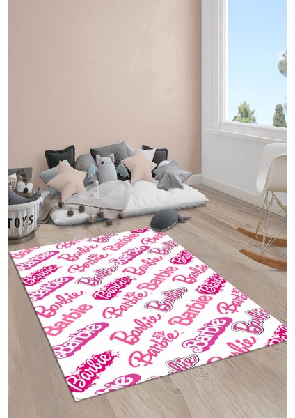 Kaymaz Taban Makinada Yıkanabilir Barbie Desenli Çocuk Halısı