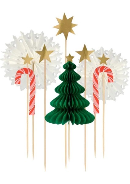 - Christmas Honeycomb Cake Topper Set - Petekli Yeni Yıl Pasta Süsü Seti - 10 Parça