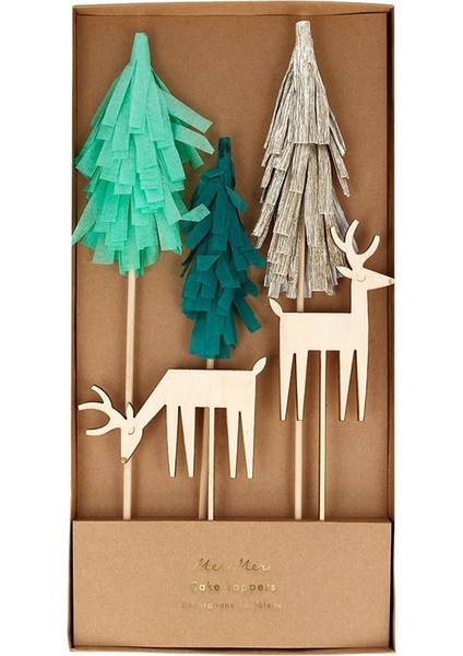 - Woodland & Reindeer Cake Toppers - Orman & Ren Geyikleri Pasta Süsleri