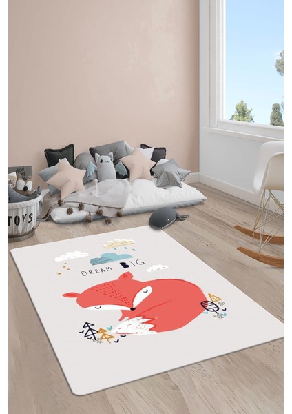 Kaymaz Taban Makinada Yıkanabilir Dijital Baskı Dream Big Desenli Genç Odası Halısı