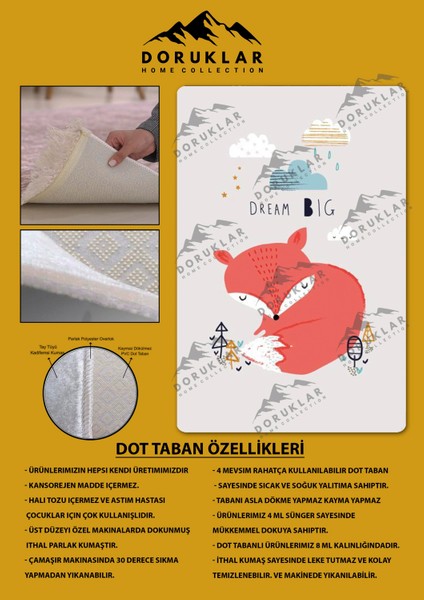 Kaymaz Taban Makinada Yıkanabilir Dijital Baskı Dream Big Desenli Genç Odası Halısı fiyatları