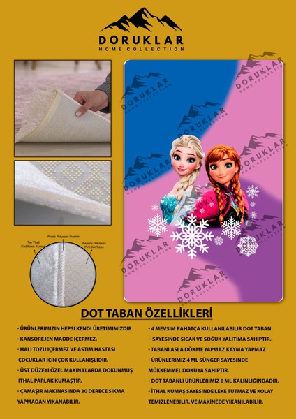 Kaymaz Taban Makinada Yıkanabilir Elsa Desenli Çocuk Halısı