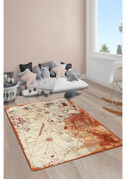 Kaymaz Taban Yıkanabilir Harita Desenli Çocuk Halısı