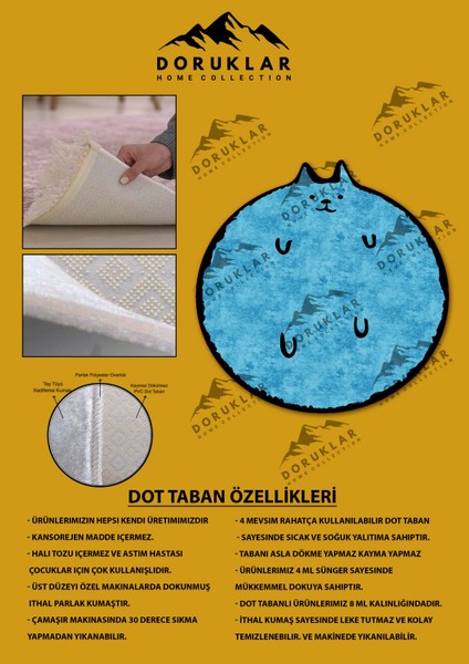 Dijital Baskı Kaymaz Taban Yıkanabilir Mavi Kedi Desenli Yuvarlak Çocuk Halısı fiyatları