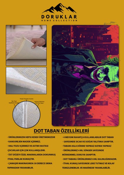 Kaymaz Taban Makinada Yıkanabilir Dijital Baskı Joker Desenli Genç Odası Halısı fiyatları