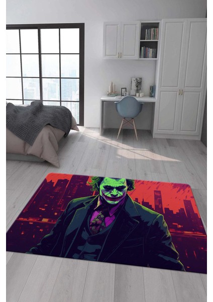 Kaymaz Taban Makinada Yıkanabilir Dijital Baskı Joker Desenli Genç Odası Halısı