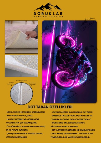 Kaymaz Taban Makinada Yıkanabilir Neon Motor Desenli Çocuk Halısı fiyatları