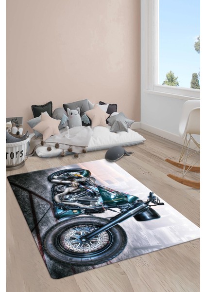 Kaymaz Taban Yıkanabilir Motor Desenli Çocuk Halısı