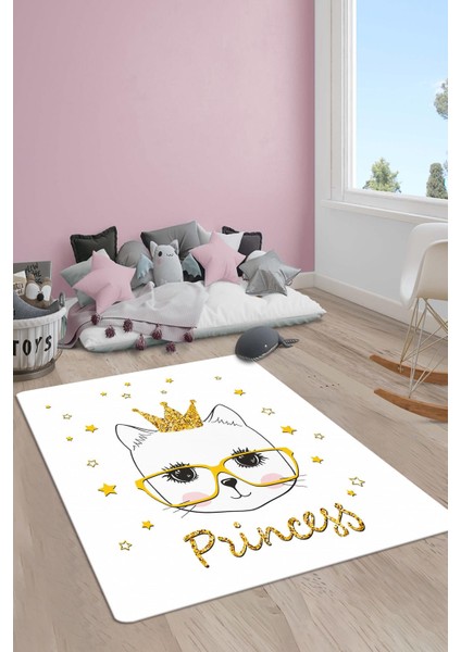 Kaymaz Taban Yıkanabilir Prenses Kedi Desenli Çocuk Halısı